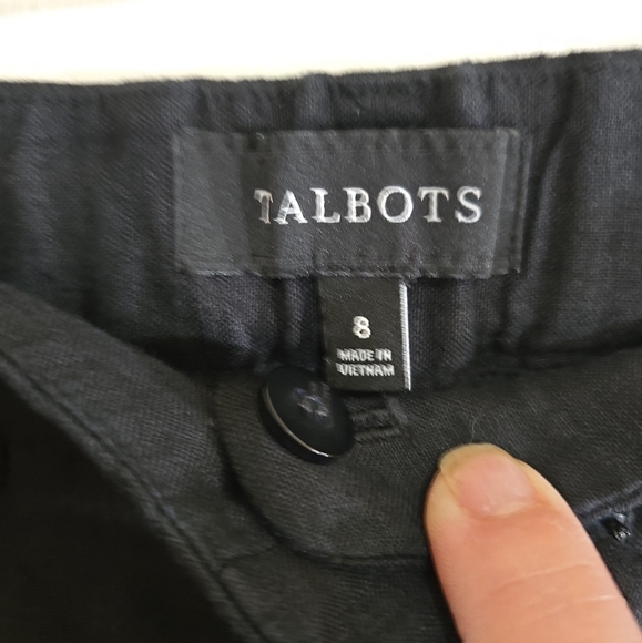 Talbots Black Linen Wide Leg Cropped Pants 8 Coastal Beachy Natural Fabric - Picture 5 of 7